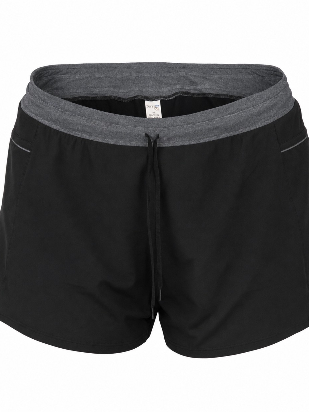 Terra & Sky Black Active Running Shorts Plus Size 18W Gray Waistband Drawstring